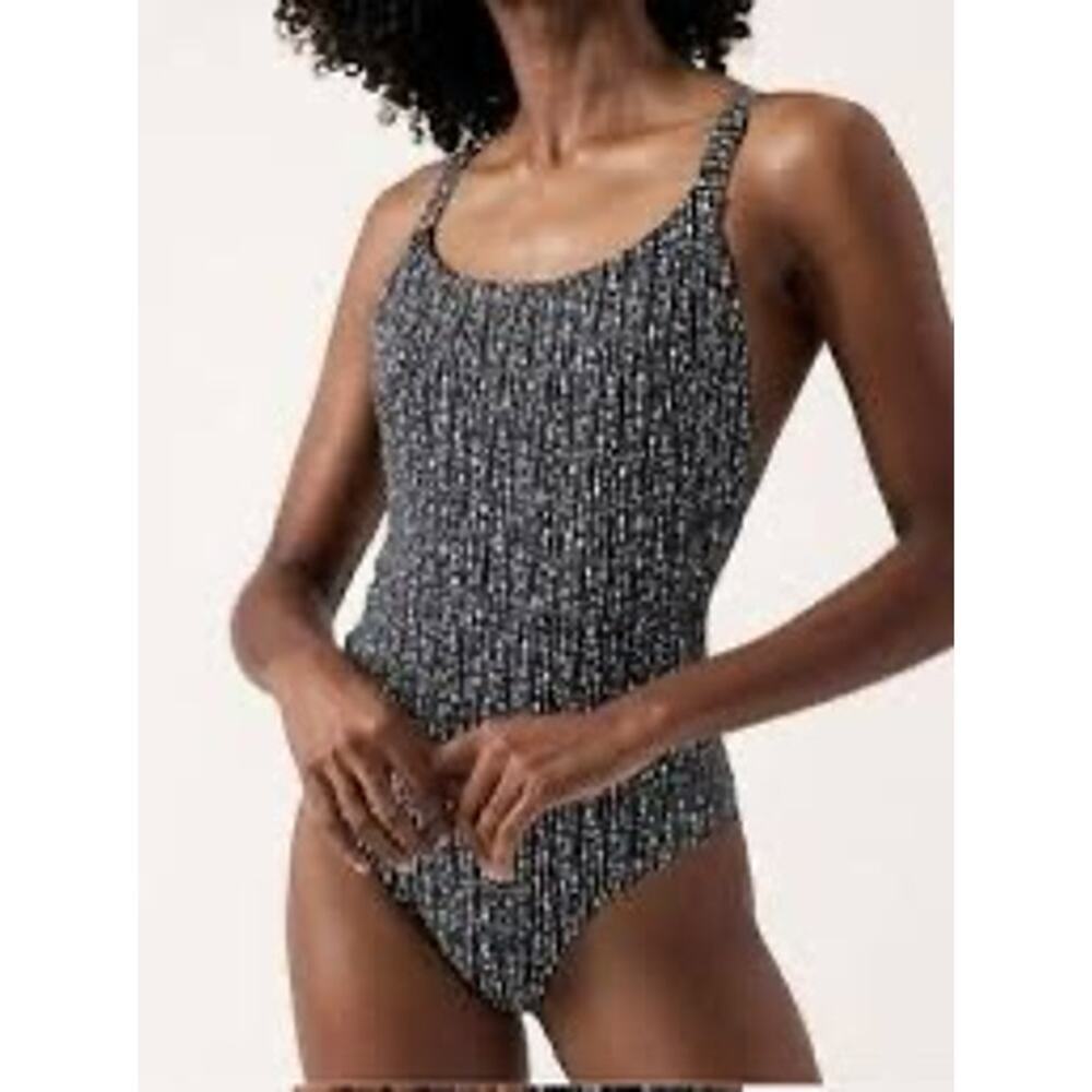 Athleta Seychelles One Piece Swimsuit Black White Womens XL *EUC
